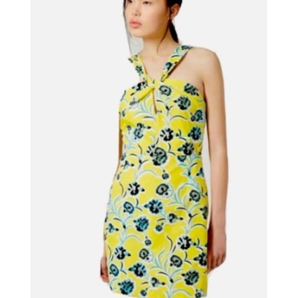 Topshop Mini Dress Size 6 Yellow NEW Floral Halter Cross Front Sundress Mod 60s‎